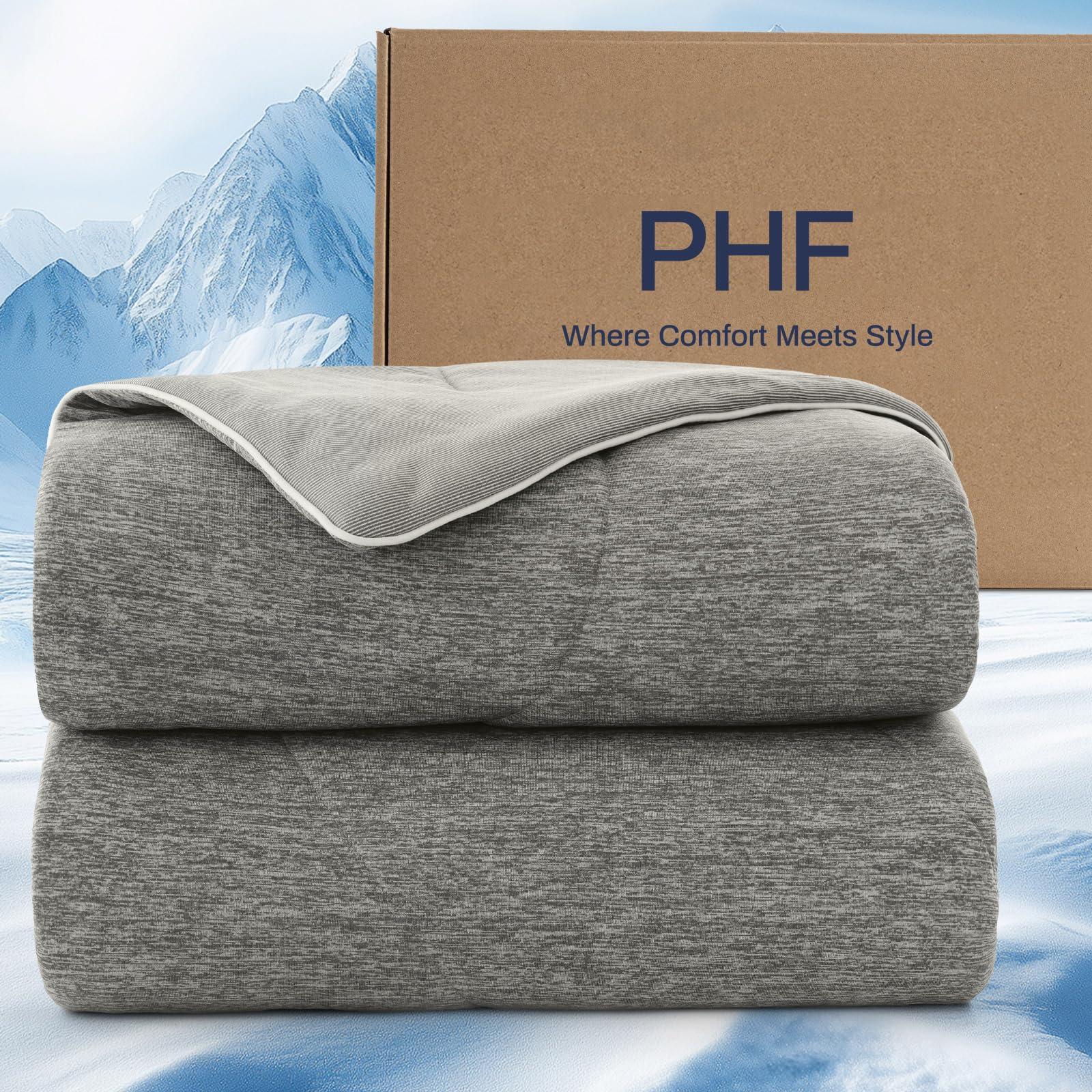 PHF Cooling Duvet for Hot Sleepers Double Size, Summer Blanket with Advanced Arc-Chill Cooling Fibres (Q-Max>0.4),150x200cm Double-Sided Quilted Cooling Blanket for Night Sweats & Pets, Charcoal