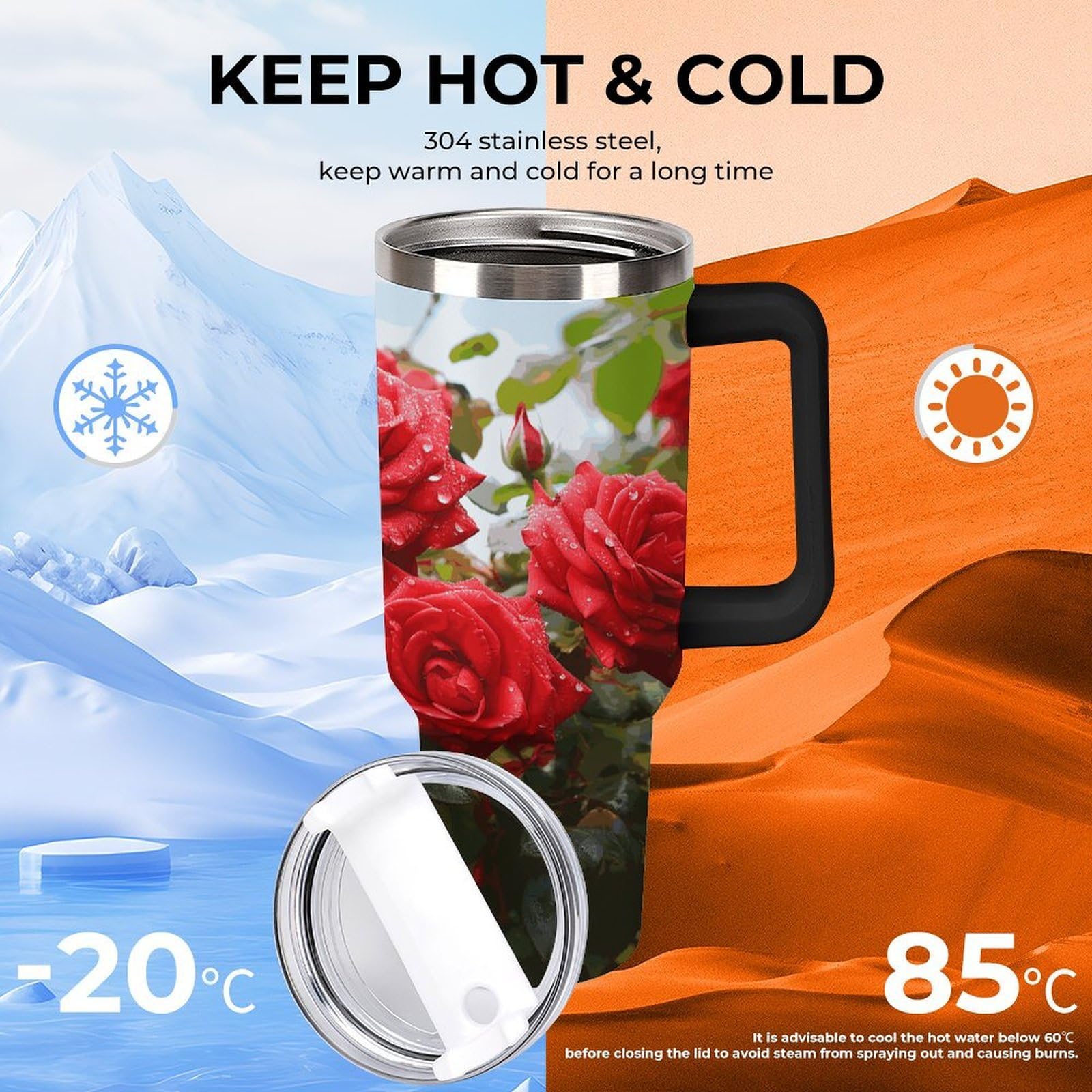 Tazas de jardín con pajita y asa, con aislamiento al vacío de doble pared, botellas de agua para café helado, té, bebidas frías y calientes