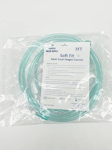 Miniatura 2 de Paquete de 10 cánulas de oxígeno nasal de vinilo súper suave al tacto, punta acolchada, para adultos, conector estándar de 7 pies, paquete de 10