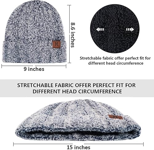 Vista 2 de Gorro de punto cálido para mujer, para pantalla táctil, conjunto de bufanda larga con forro polar y gorras de calavera para mujeres y hombres