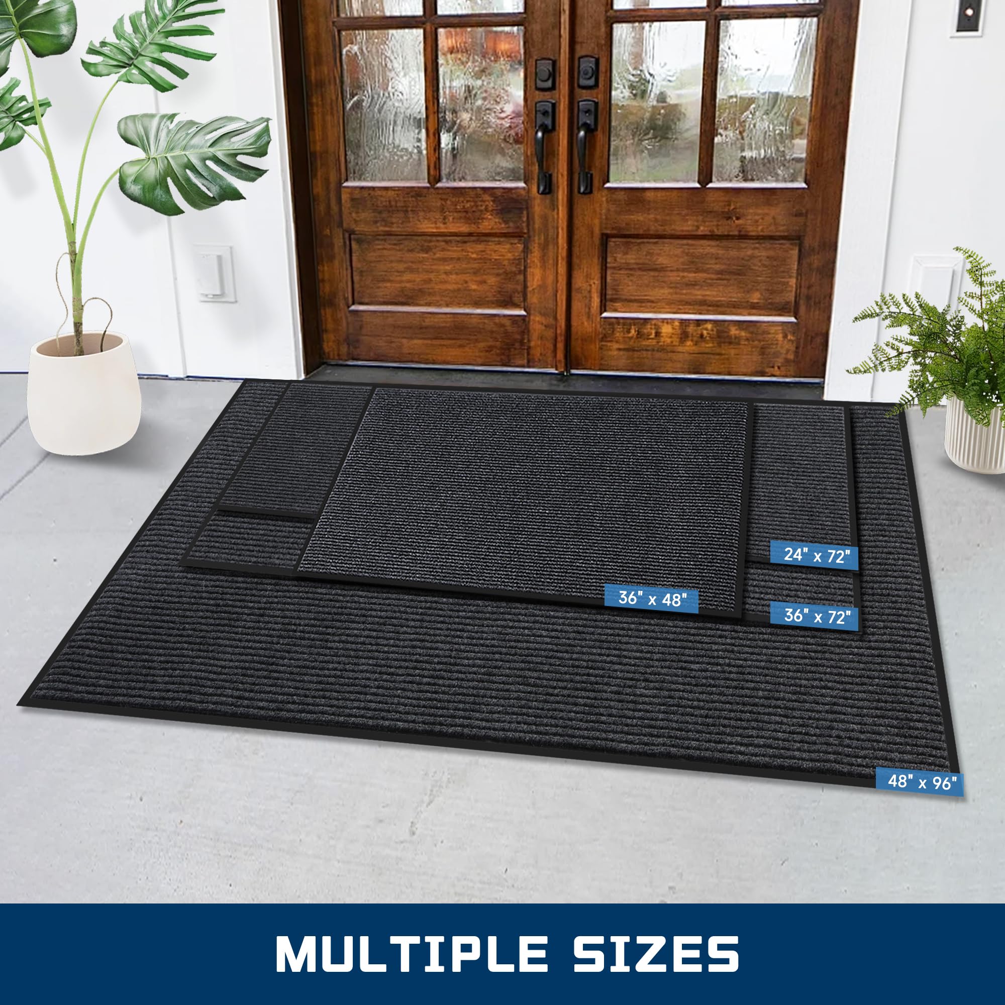 Tapete extra grande para puerta delantera, 5 x 3 pies, tapete de entrada para interiores y exteriores, tapete comercial resistente, tapete de goma antideslizante para entrada, impermeable, perfil bajo