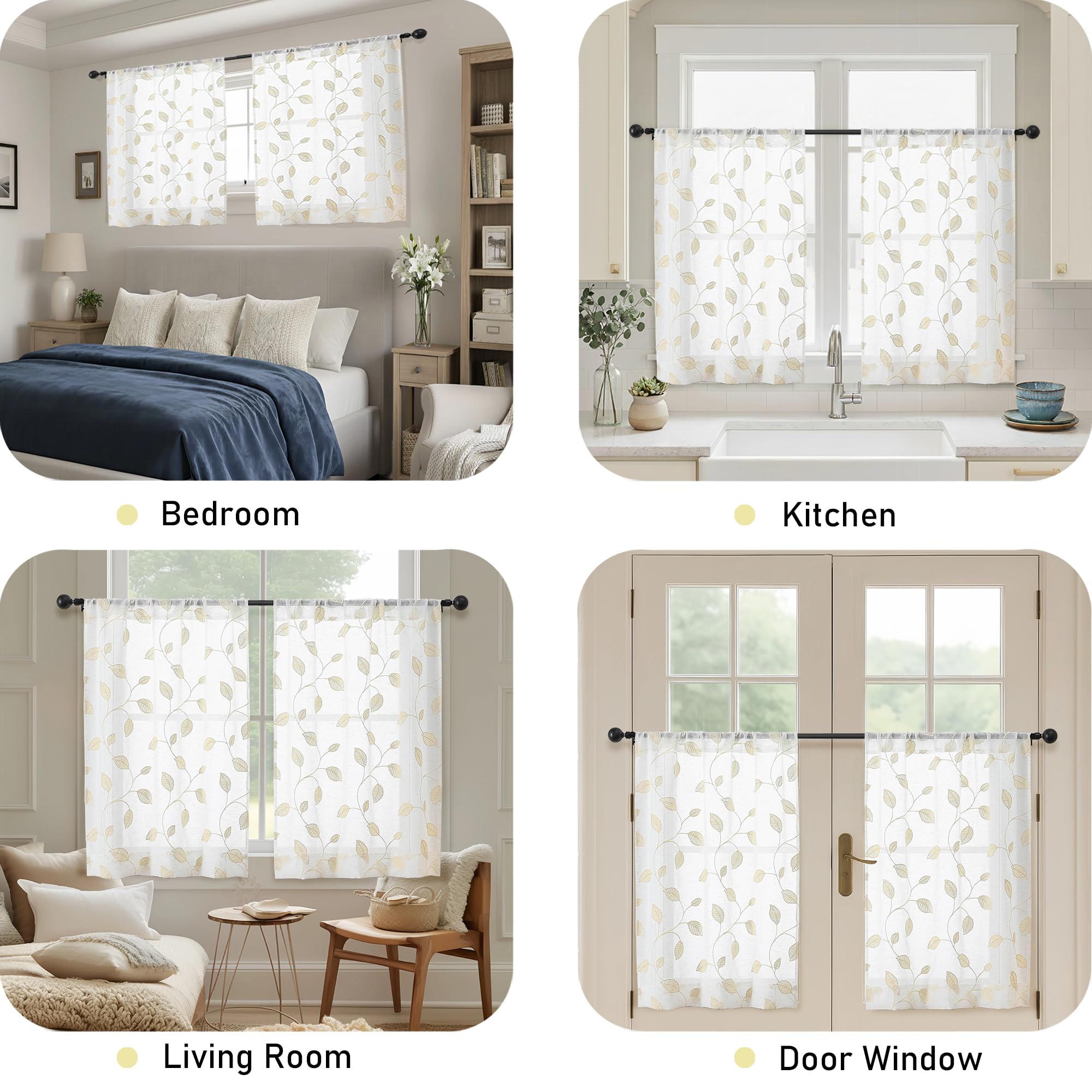 OVZME Sheer Curtains - Embroidered Leaf Drapes -7