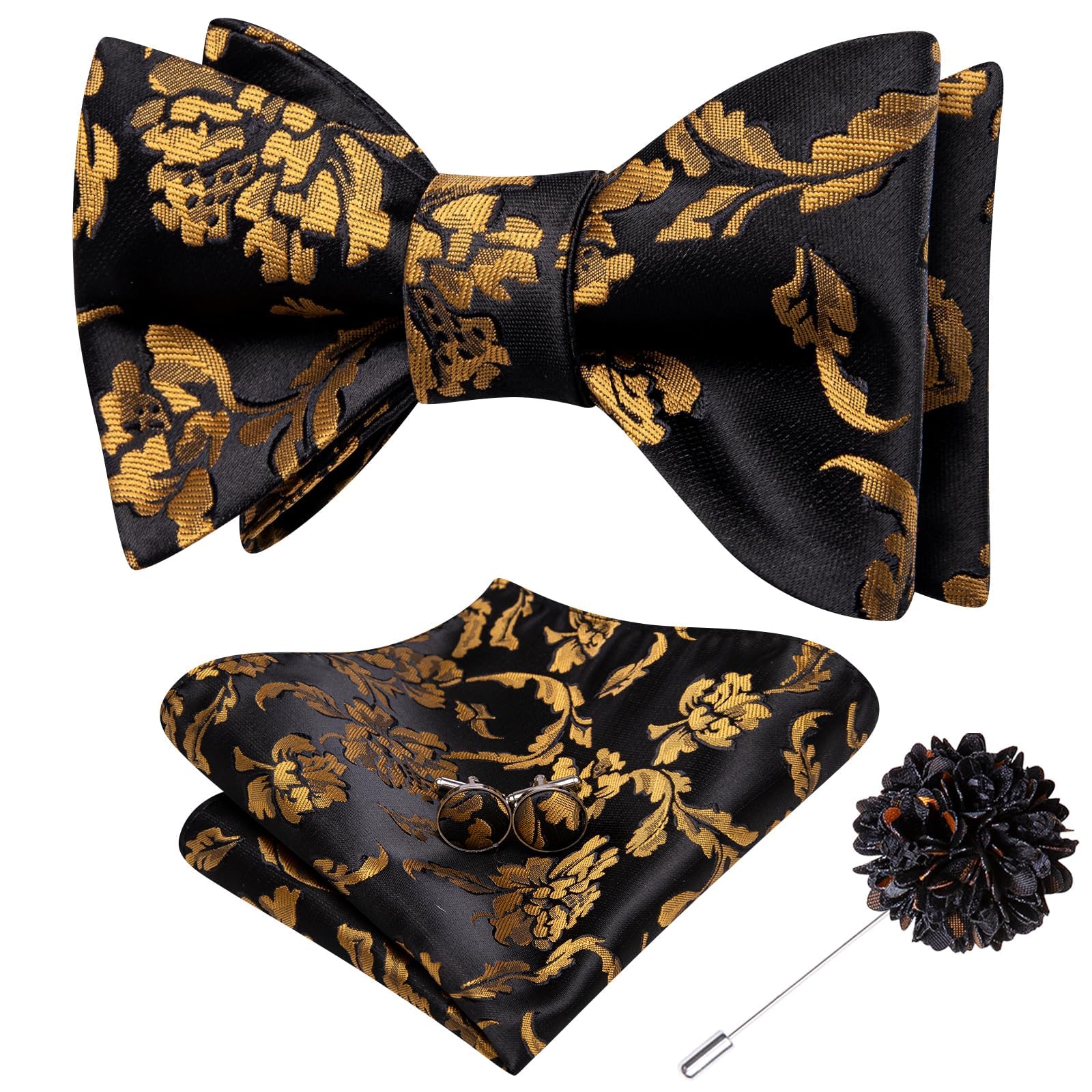 Dubulle Self Tie Bow Ties for Men Silk Paisley Bowtie Lapel Pin Set