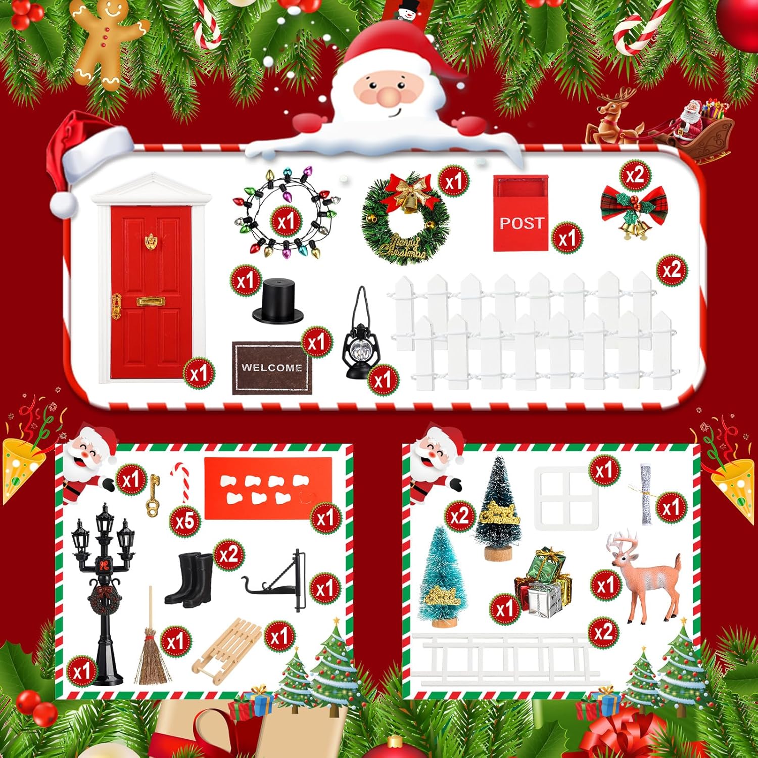 Shappy 39 Pcs Christmas Elf Fairy Doors Decorations Enchanted Elf Doors Tiny Outdoor Xmas Decor Wooden Tiny Miniature for Girls Xmas Accessories Fairy Tale(Red)