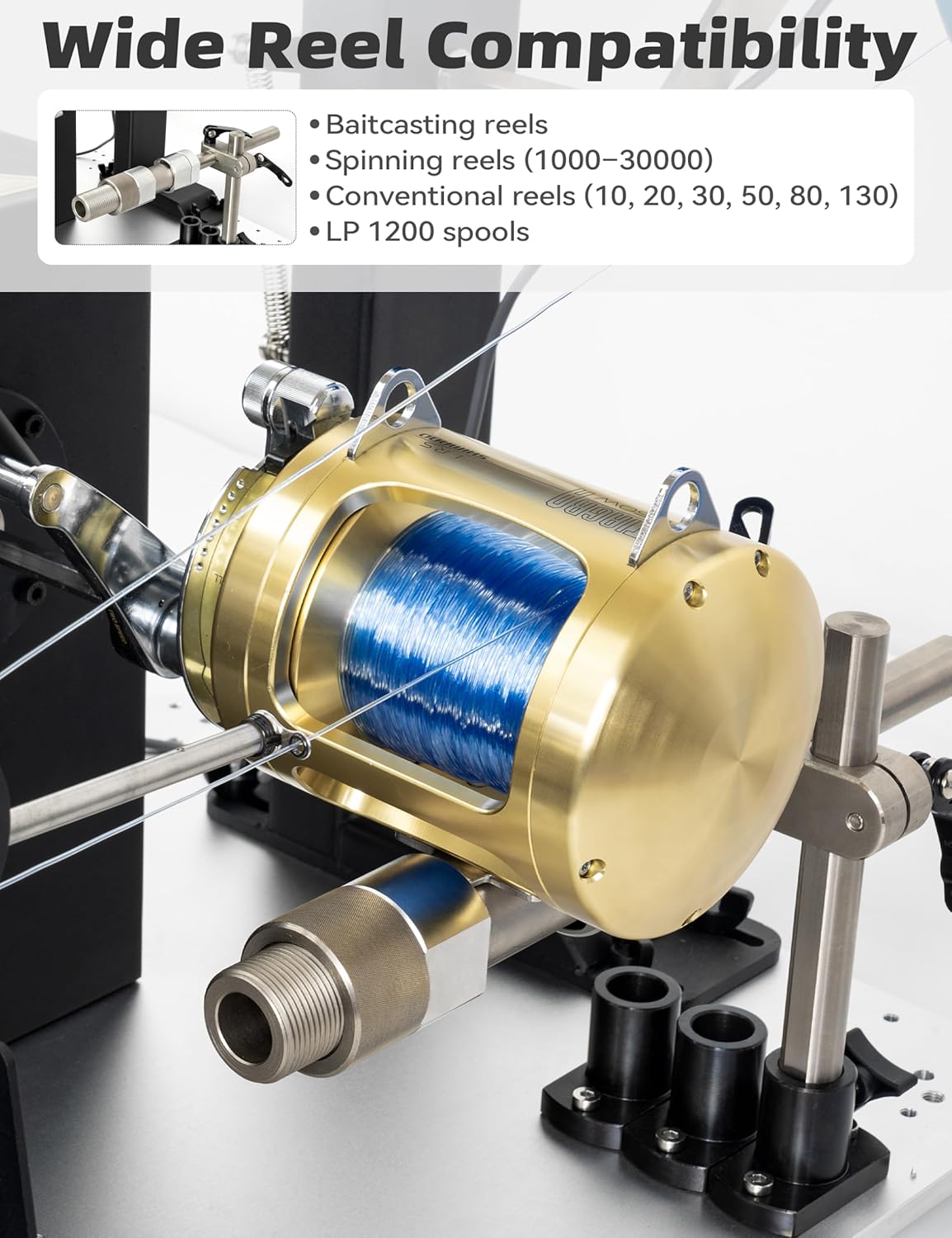 BLUEWING Automatic Line Winder Model A (PLC) Electric Fishing Line Spooling Machine for Winding & Releasing Conventional Baitcasting and Spinning Reels