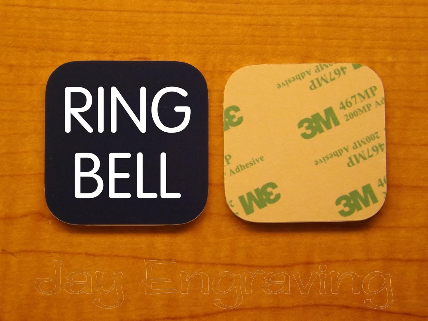 Engraved 2x2 RING BELL Self-Sticking Plate | Door Bell Name Tag Sign | Adhesive Back | Engraving Small Business Home Office Wall Door Plaque Doorbell Home Security Signs Sign Placard (Navy Blue)