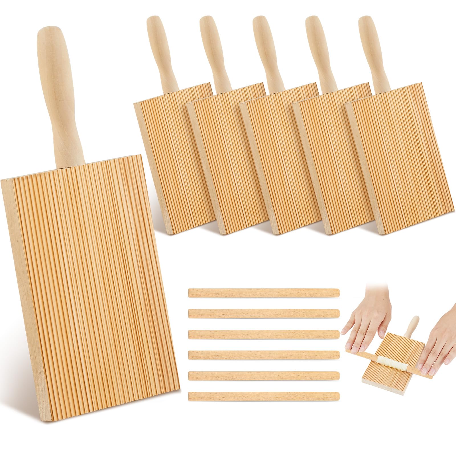 6 Set Gnocchi Board Wood Pasta Board Beechwood with 6 Pieces Roller