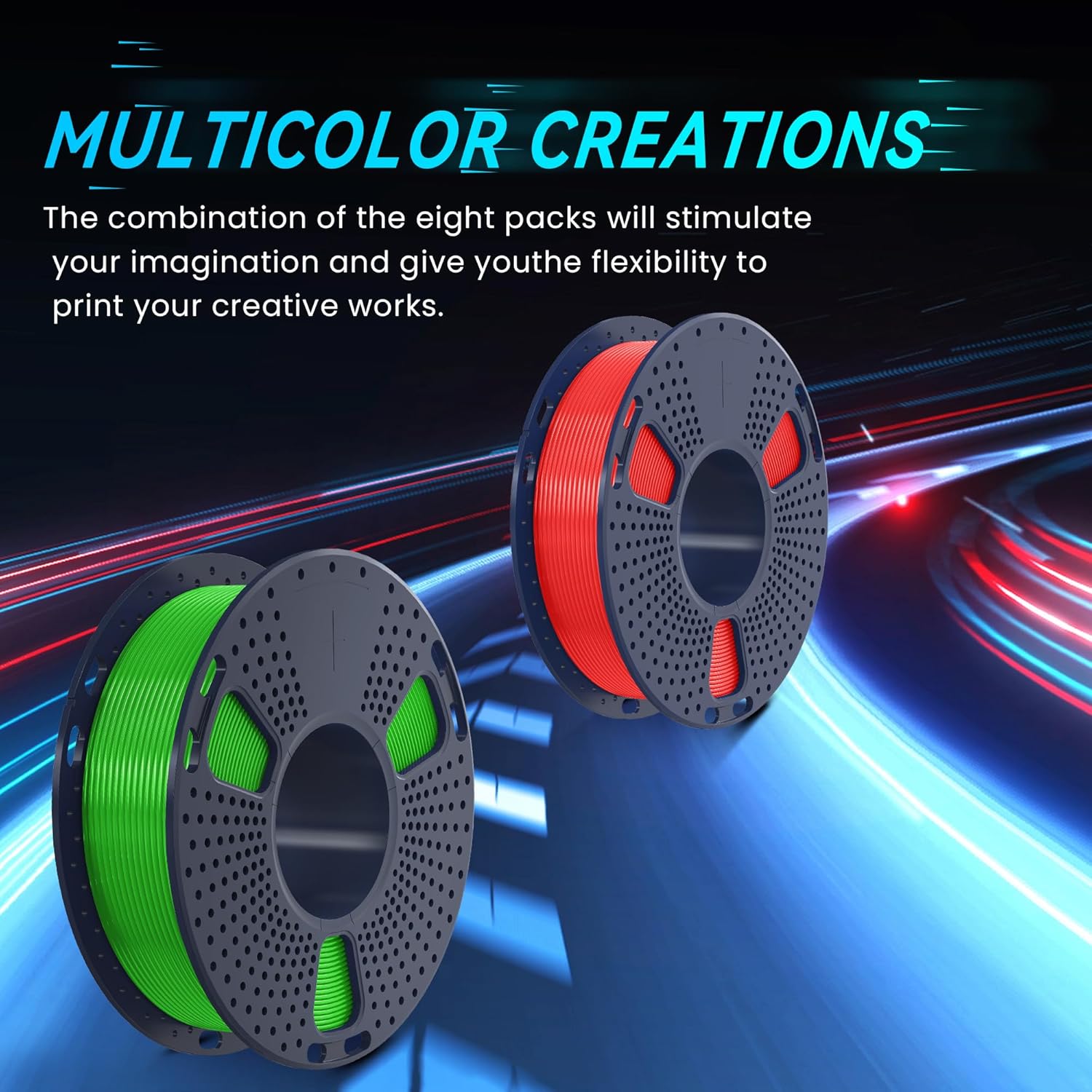 SUNLU TPU 3D Printer Filament 1.75mm, High Speed 95A TPU Filament Bundle, Flexible 3D Filament for Fast Printing, 250G Spool, 8 Rolls, 2KG in Total, Black+White+Grey+Red+Transparent+Blue+Green+Orange