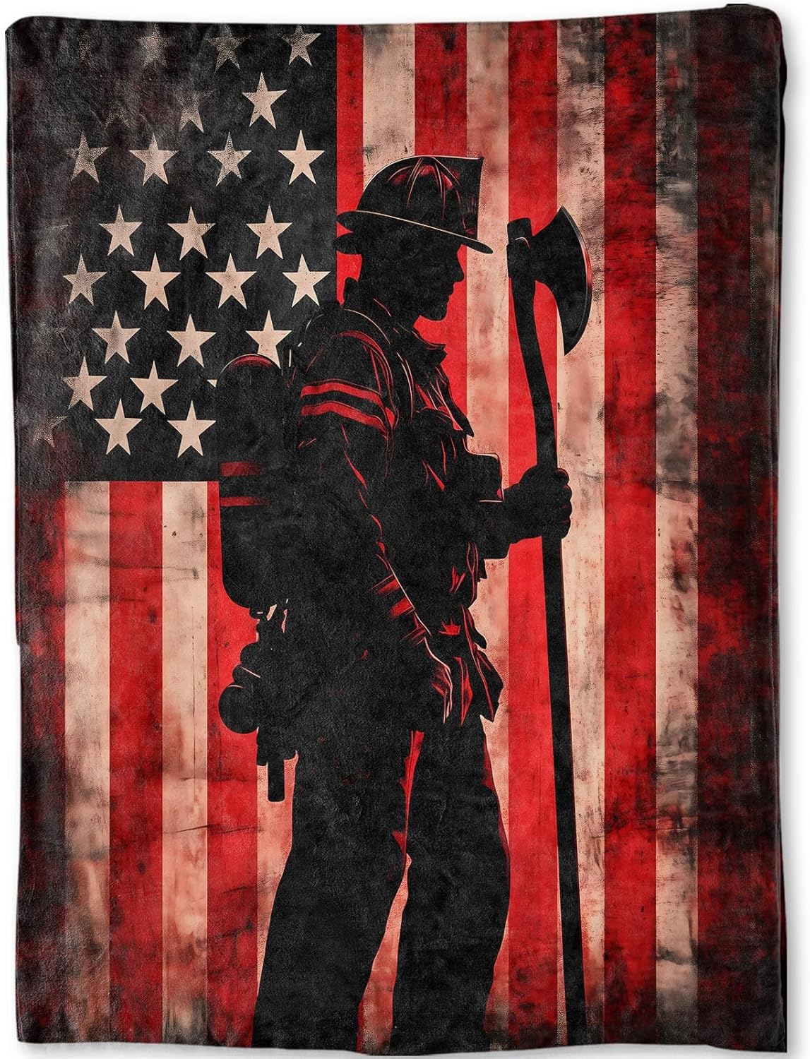 Patriotic Firefighter Blanket - American Flag and Heroic Silhouette Fleece Throw,Gifts for Adult, Soft & Warm,Lightweight, for Modern Decor, Honoring First Responders,Room Home Accents 50x60in