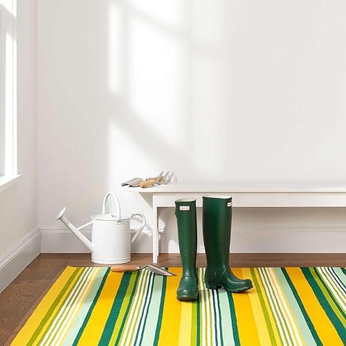 Miniatura 4 de Dash and Albert Sunny Stripe Lemon - Alfombra tejida a mano para interiores y exteriores, 4 x 6 pies, patrón de rayas amarillasnaranjasverdes