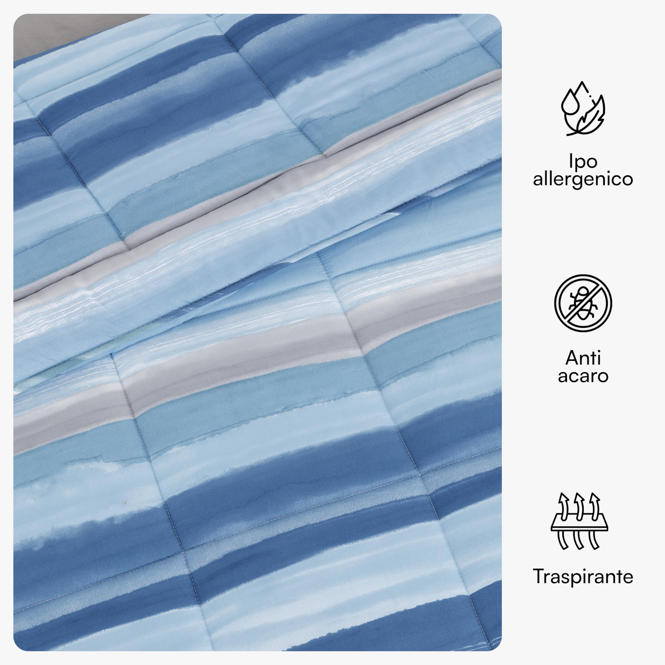 Baroni Home Trapunta Invernale in Ecopiuma, Piumone 350 gr/mq caldo e morbido, Anallergica, Antiacaro e Traspirante, Righe Blu, Matrimoniale 260x260 cm