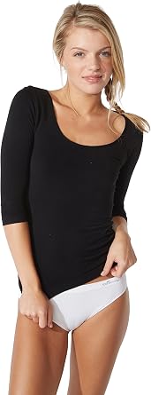 Boody Womens Scoop Neck Top - Long Sleeve Shirts for Women with 3/4 Sleeves, Seamless Long Sleeve Top - Slim Fit Layering Shirt, 80% Viscose made from Bamboo for All-Day Comfort - Black, X-Large