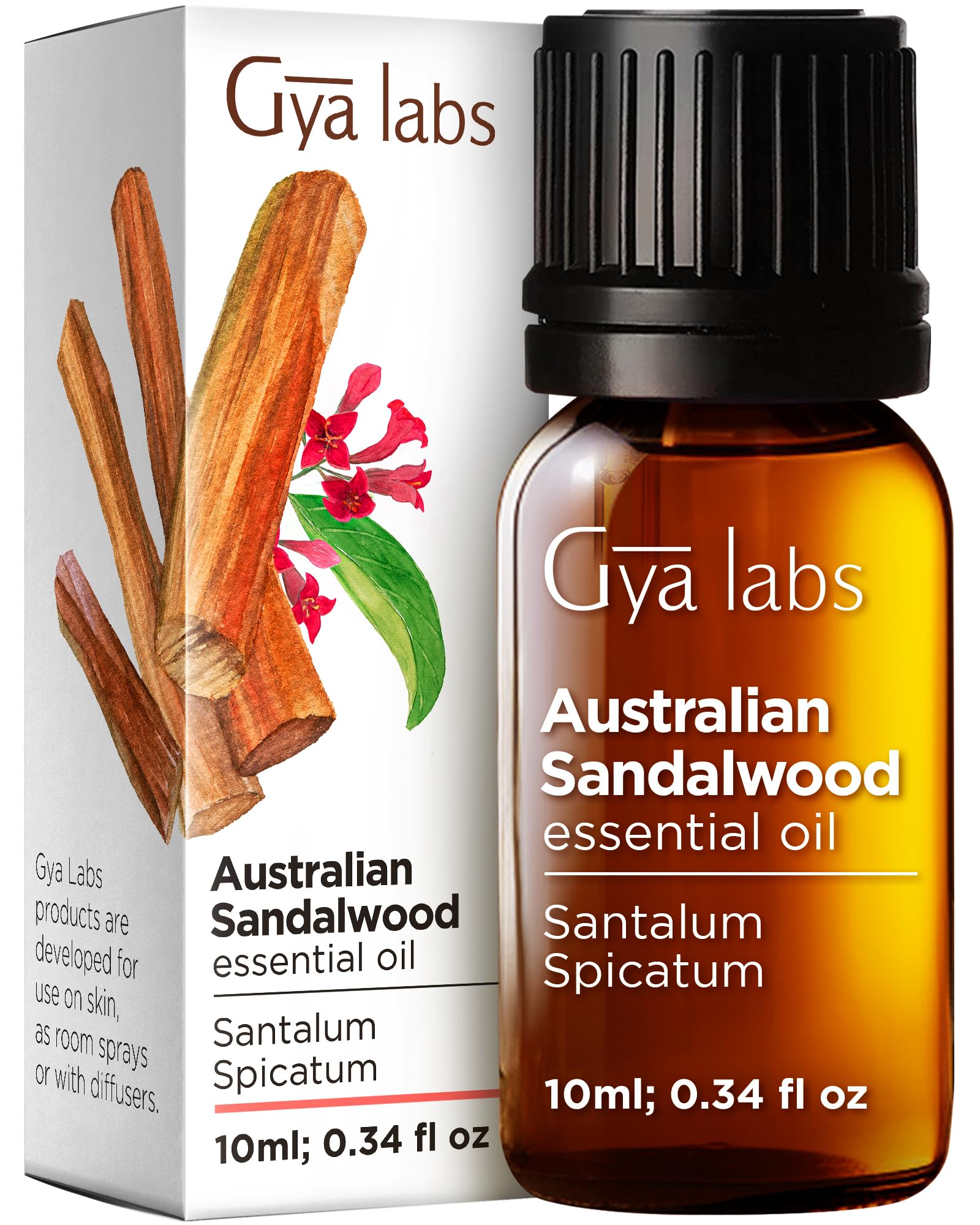Gya Labs Australian Sandalwood Essential Oil - 0.34 Fl Oz - for Hair, Skin, Diffuser, Aromatherapy & DIY Candle Making ScentClimatePartner certified