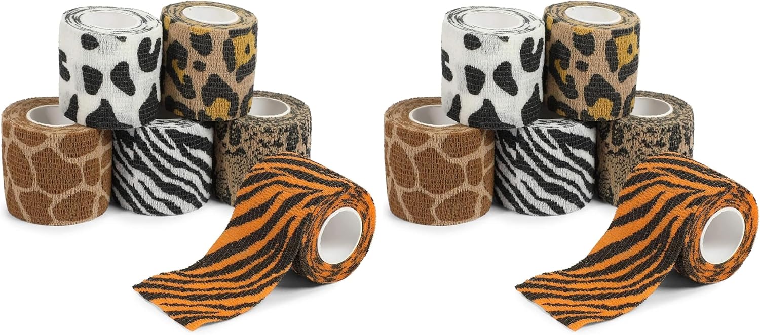 Zodaca 6 Rolls Self Adherent Bandage Wraps, 2 Inch x 5 Yards Cohesive Vet Tape for First Aid (Animal Print) - Cow Tape - Decorative Adhesive Wrap Bandage (Pack of 2)