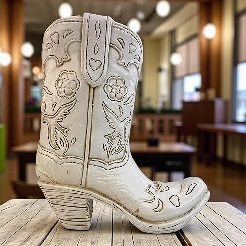 Miniatura 2 de Top Brass Bolígrafo y portalápices blanco antiguo para botas de vaquero - Mini-jarrón de resina rústica y organizador de escritorio occidental -