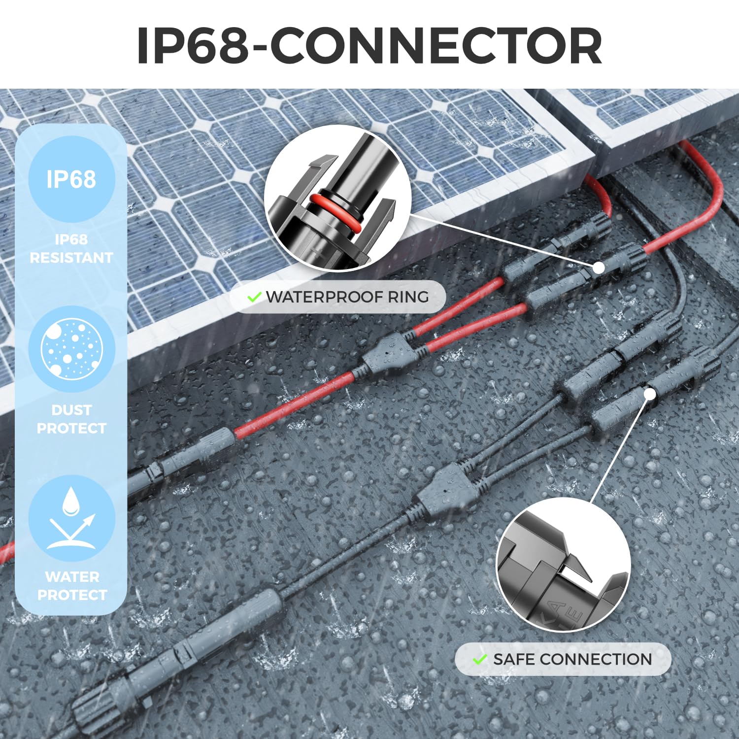 deleyCON Solarny kabel Y 2/1 adapter 4 mm² - wtyczka Y PV4 / adapter T IP68 1500 V - (M/FF, F/MM) - do instalacji solarnych, paneli słonecznych, instalacji PV, fotowoltaiki, wtyczki PV (30 cm)