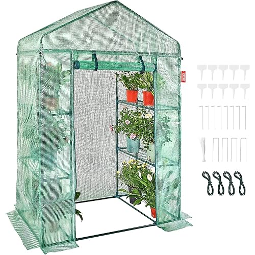 VEVOR Walk-in Green House, 55.5 x 29.3 x 80.7 inch, Portable Greenhouse with Shelves, High Strength PE Cover with Roll-up Zipper Door and Steel Frame, Set Up in Minutes, for Planting and Storage