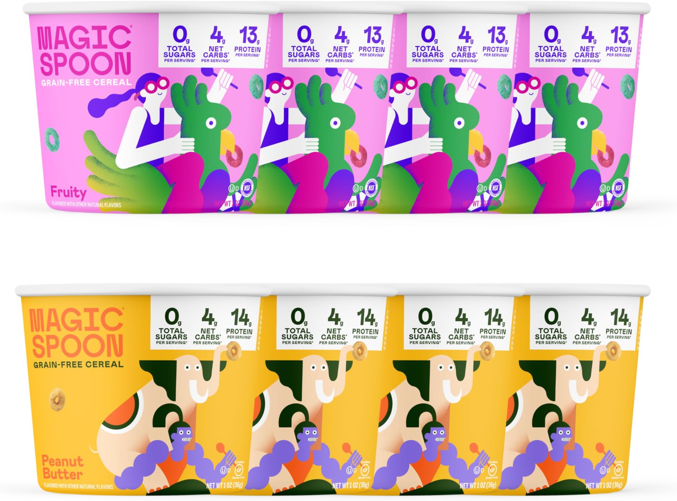 Magic Spoon Cereal, Variety 8-Pack Single Serve Cups - Keto & Low Carb Lifestyles, Gluten & Grain Free, High Protein, 0g Sugar (4 Fruity Cups, 4 Peanut Butter