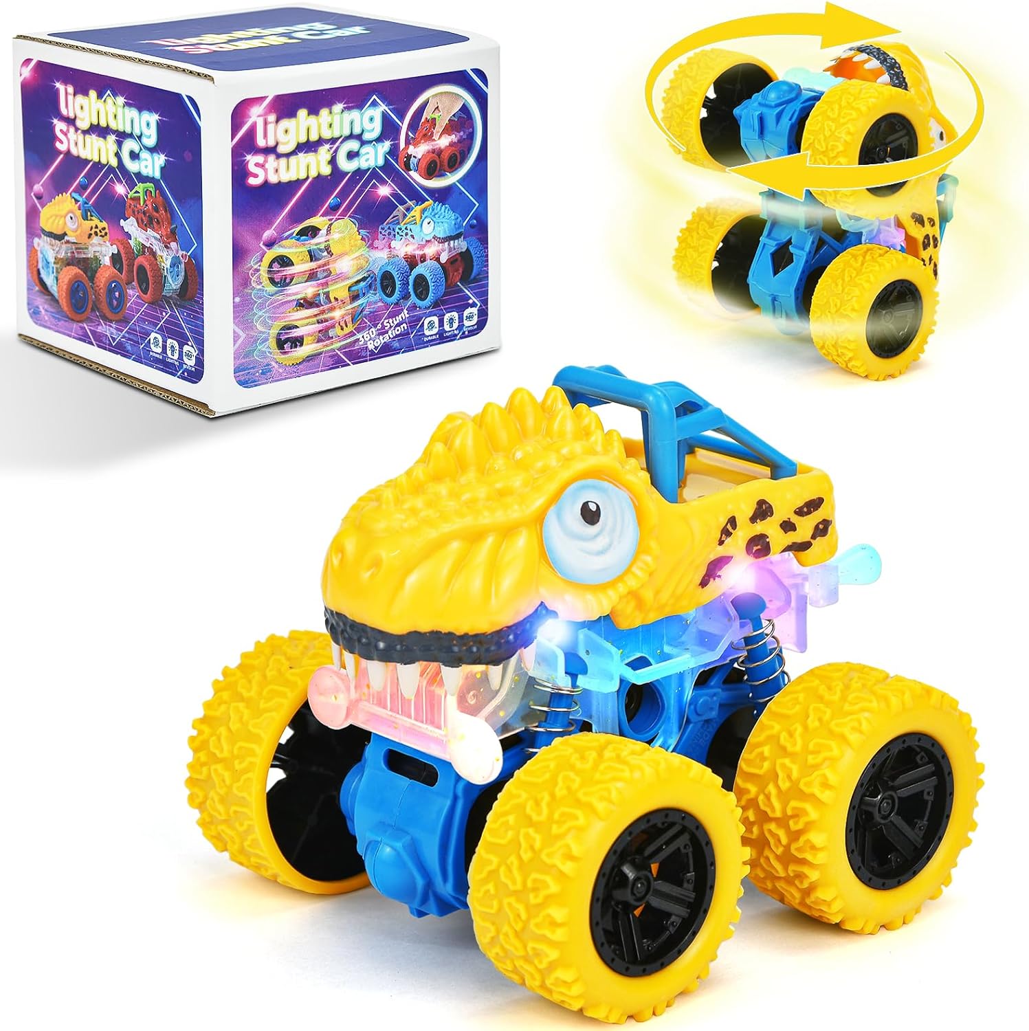 2-5 Years Old Boys Dinosaur Toy, Push and Pull Friction Dinosaur Monster Truck, Suitable for Preschoolers, Birthday, Easter, Halloween Party Gift(Yellow)