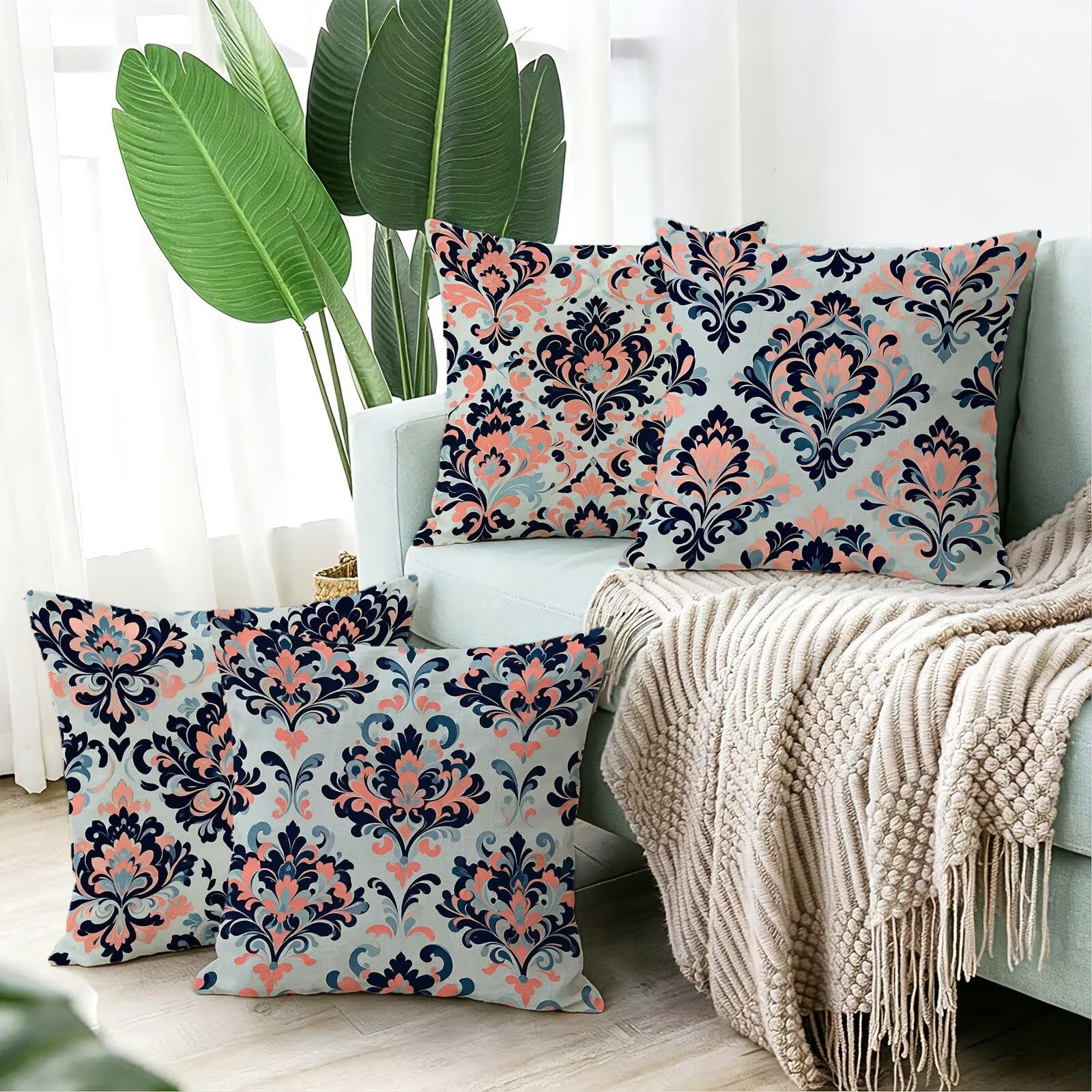 Cojines Exterior Estilo Europeo Funda Almohada 45x45cm Juego de 4, Cod-555