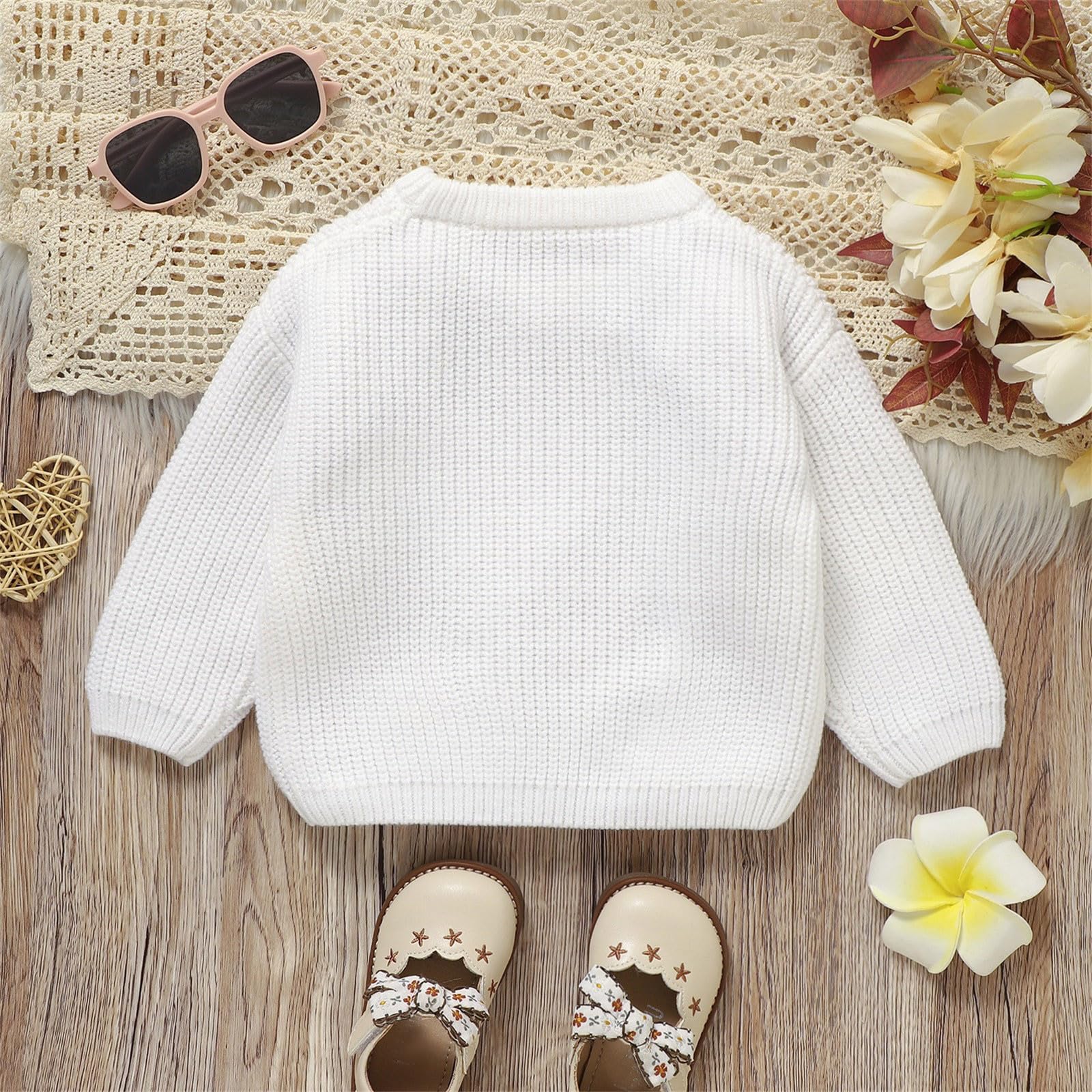 Jersey de punto para niños con diseño de conejo, suéter suave con apliques de flores de punto, abrigo informal de punto para primavera y otoño