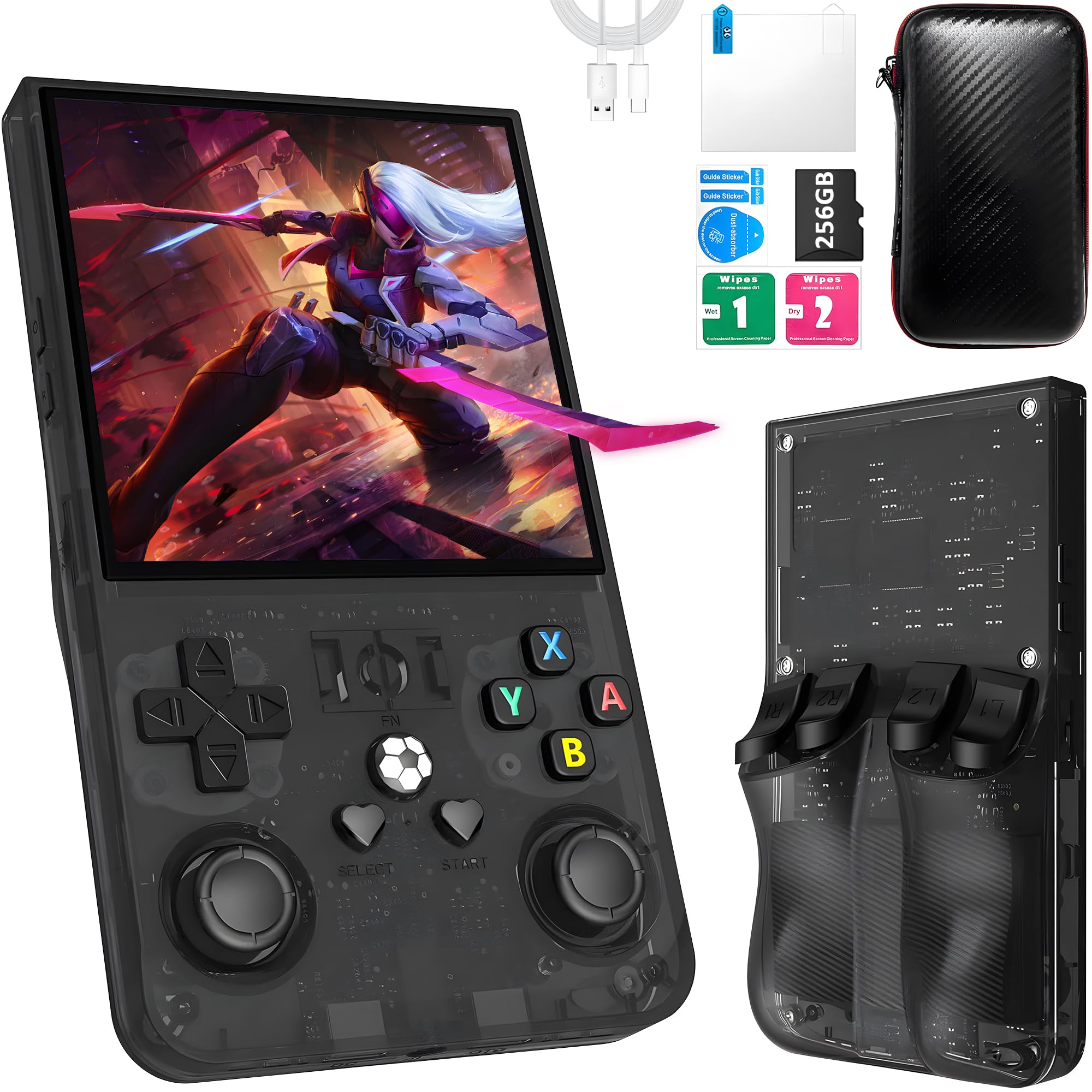 R36MAX Retro Handheld Spielkonsole, 256 G über 40.000 Spiele, 4-Zoll-IPS Retro Konsole, Linux-System, 4000-mAh-Akku, Unterstützt Mehrere Emulatoren,Tragbare Mini-Arcade(Schwarz)