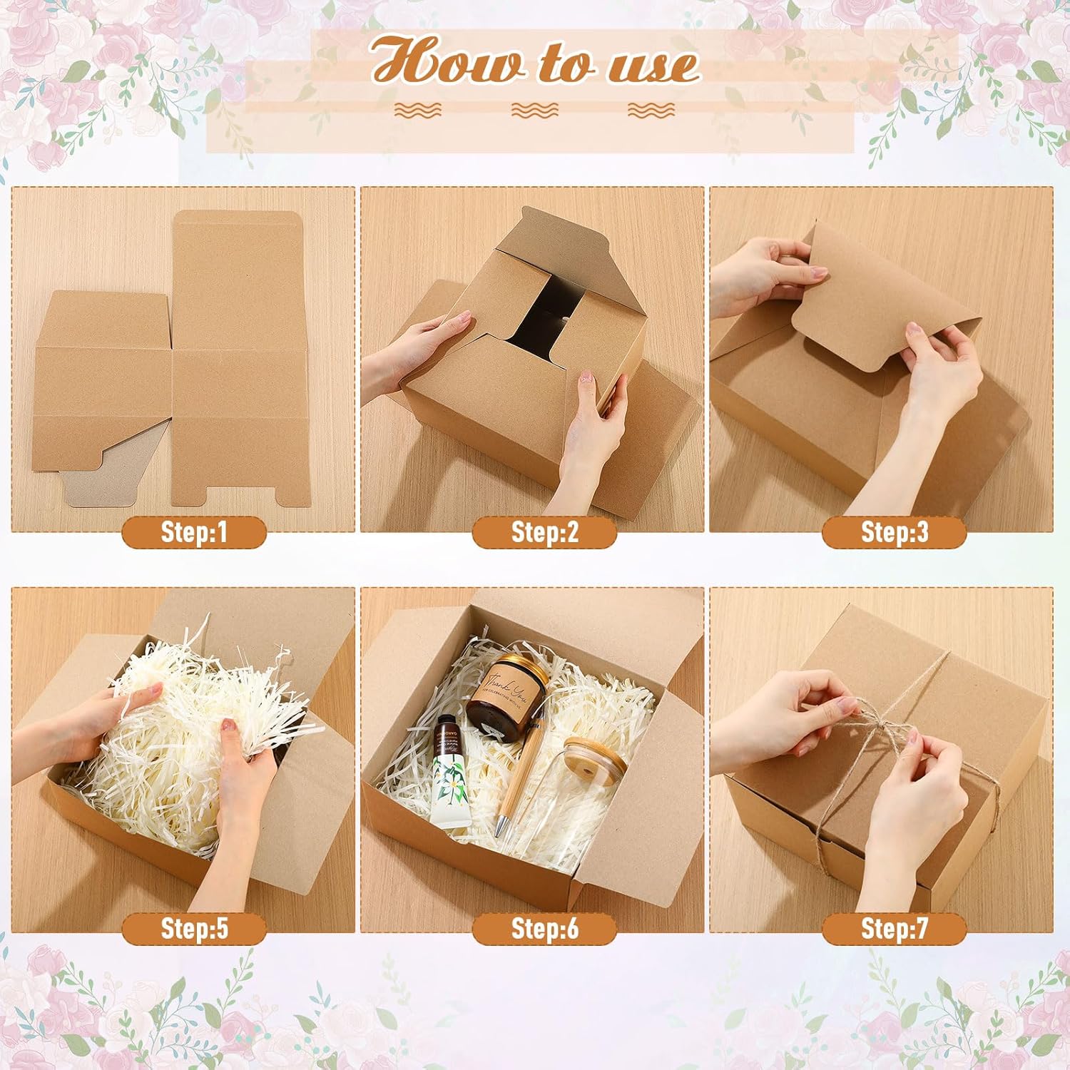 6 Sets Baby Shower Prizes for Game Winners, Baby Shower Favors Including Glass Cup Scented Candles Hand Cream Pens Gift Box with Raffia for Gender Reveal Wedding Bridal Party Prizes(Khaki)