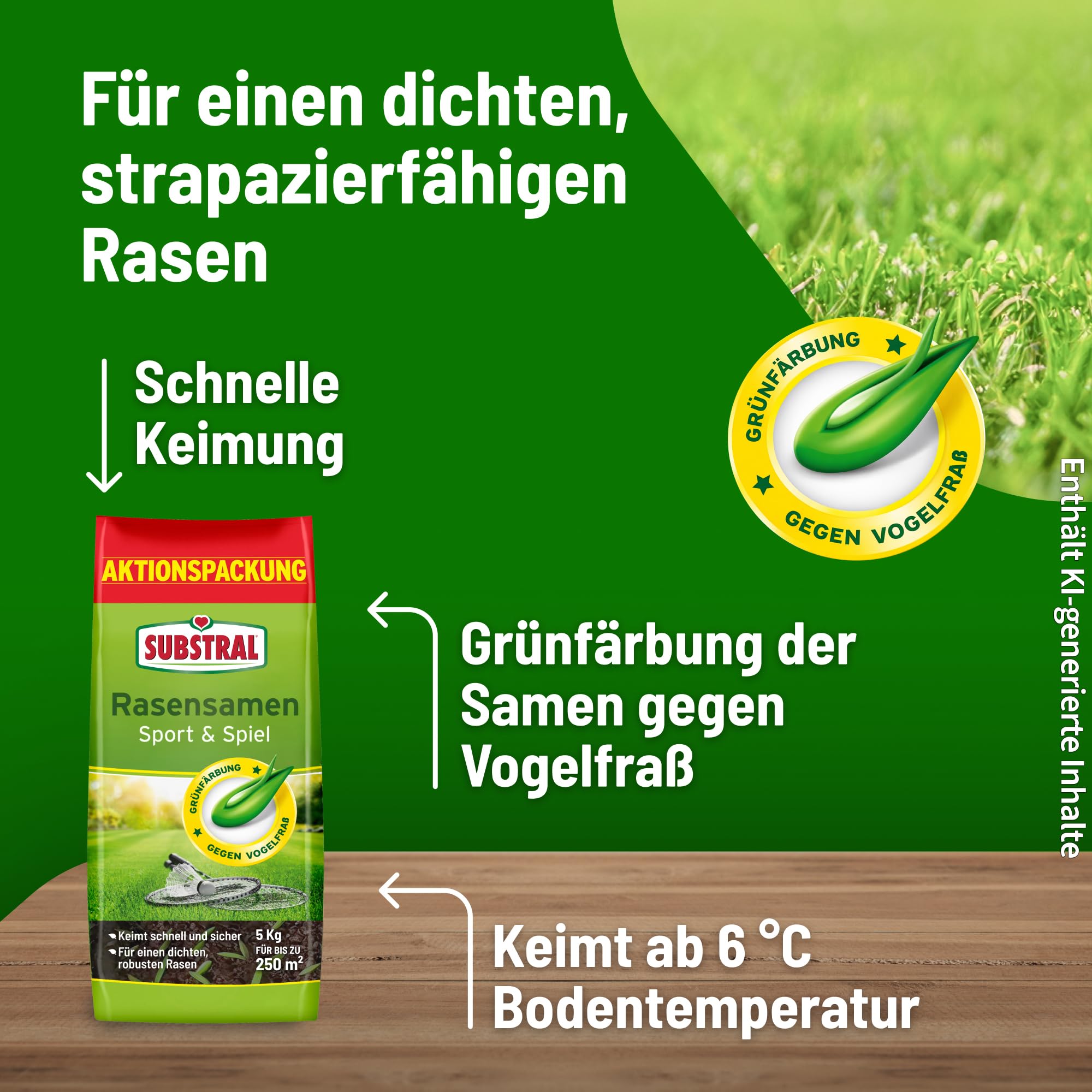Substral Sport und Spiel Rasensamen 5kg schnell keimend für 250 m²