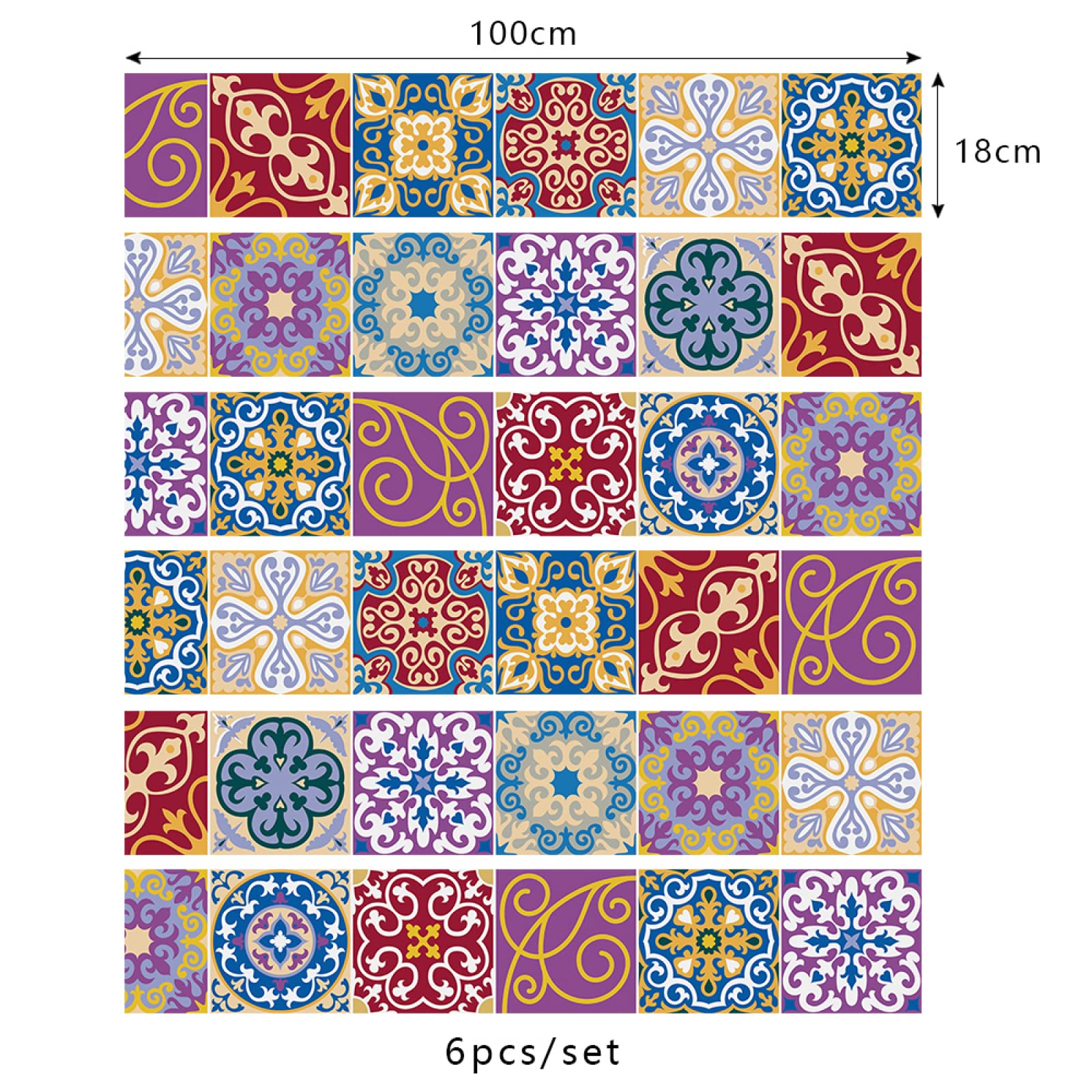 Naklejki na płytki kolorowa mandala olejoodporne naklejki na płytki kuchenne, odklej i przyklej, płytki łazienkowe, winylowe, pogrubione, samoprzylepne płytki podłogowe, transfery, usuwalne 18 x 100