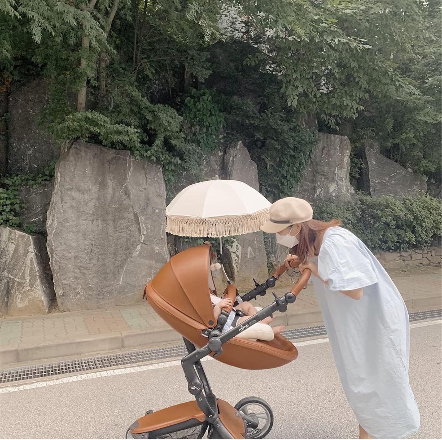 Baby Stroller Parasol,Portable Detachable Sun Umbrella,with Umbrella Clip Fixing Device,360 Degree Adjustable UV Protection for Outdoor Chair,Little daisy