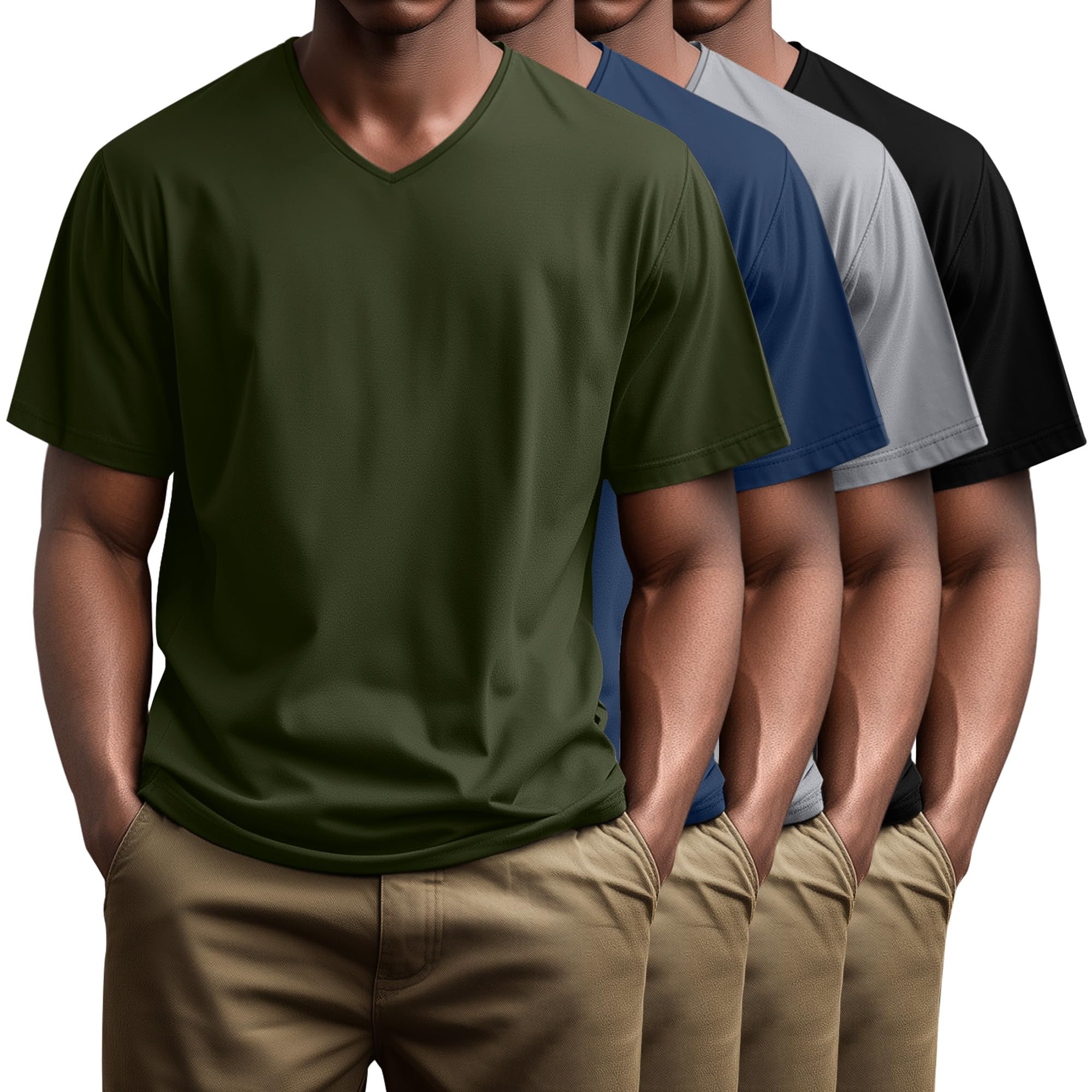 Huukeay 4 Pack Men's V Neck Cotton T Shirts M-7XL Regular Big and Tall Short Sleeve Tee 2025 Summer Clothing