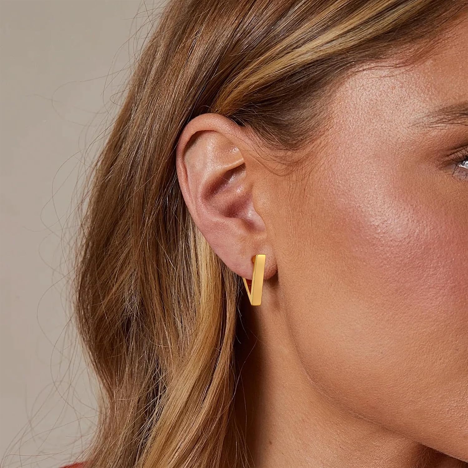 Gacimy Gold Huggie Hoop Earrings for Women 14k Gold Plated, Small Hoop Earrings for Women, 1/2 Inch Yellow Color Earrings for Women - Image 2