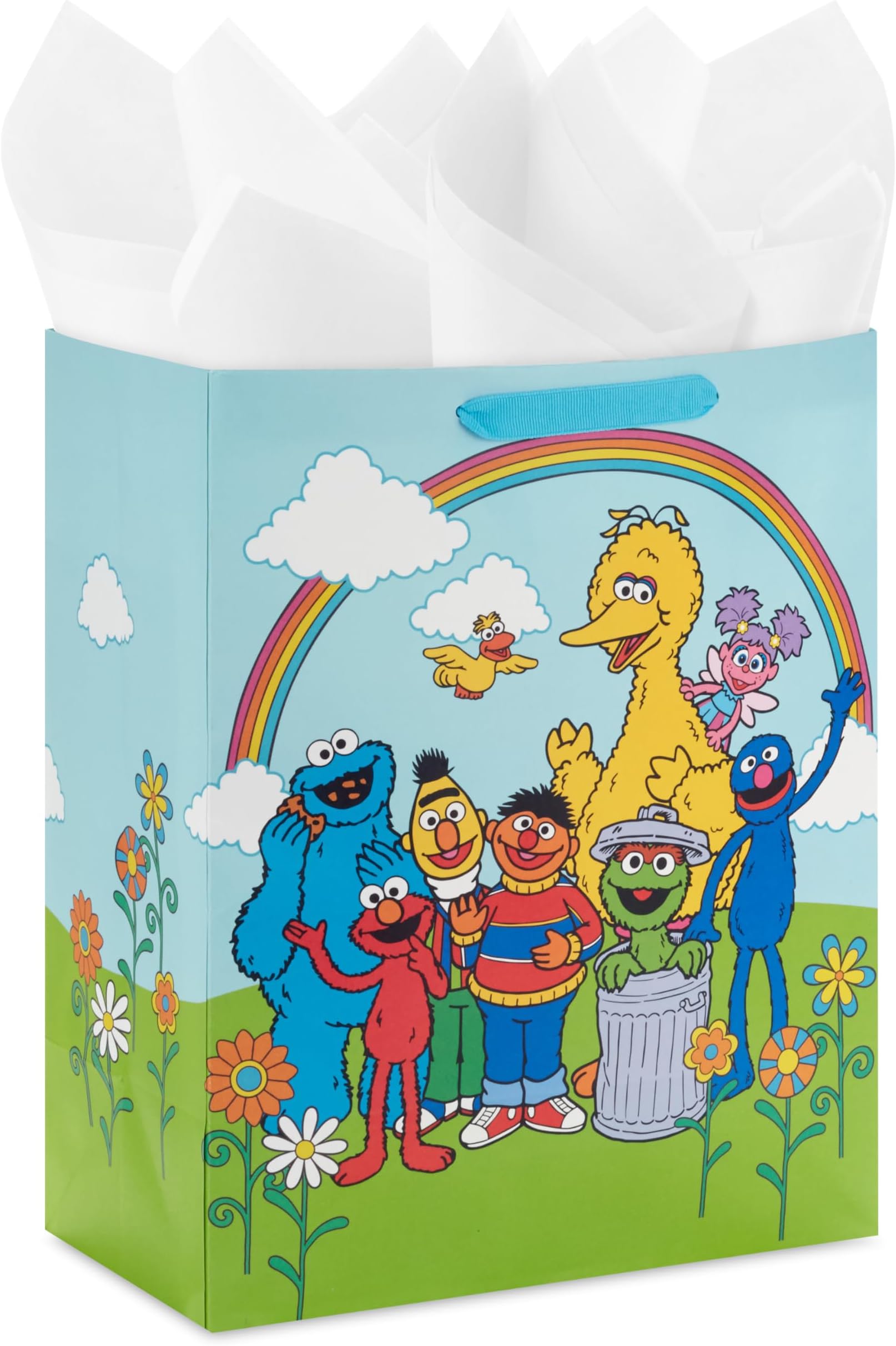 Hallmark Sesame Street 13" Large Gift Bag with Tissue Paper (Big Bird, Elmo, Grover, Cookie Monster) for Birthdays, Christmas, Back to School