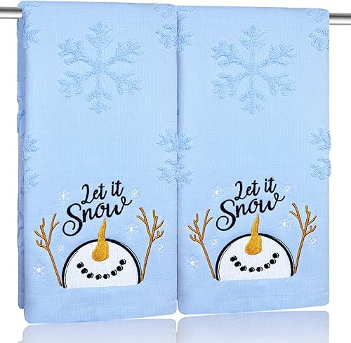 Miniatura 16 de Paquete de 2 toallas de mano de pan de jengibre de Navidad, 100% algodón, jacquard con copos de nieve, bordados, caramelos, toallas de cocina, Pan