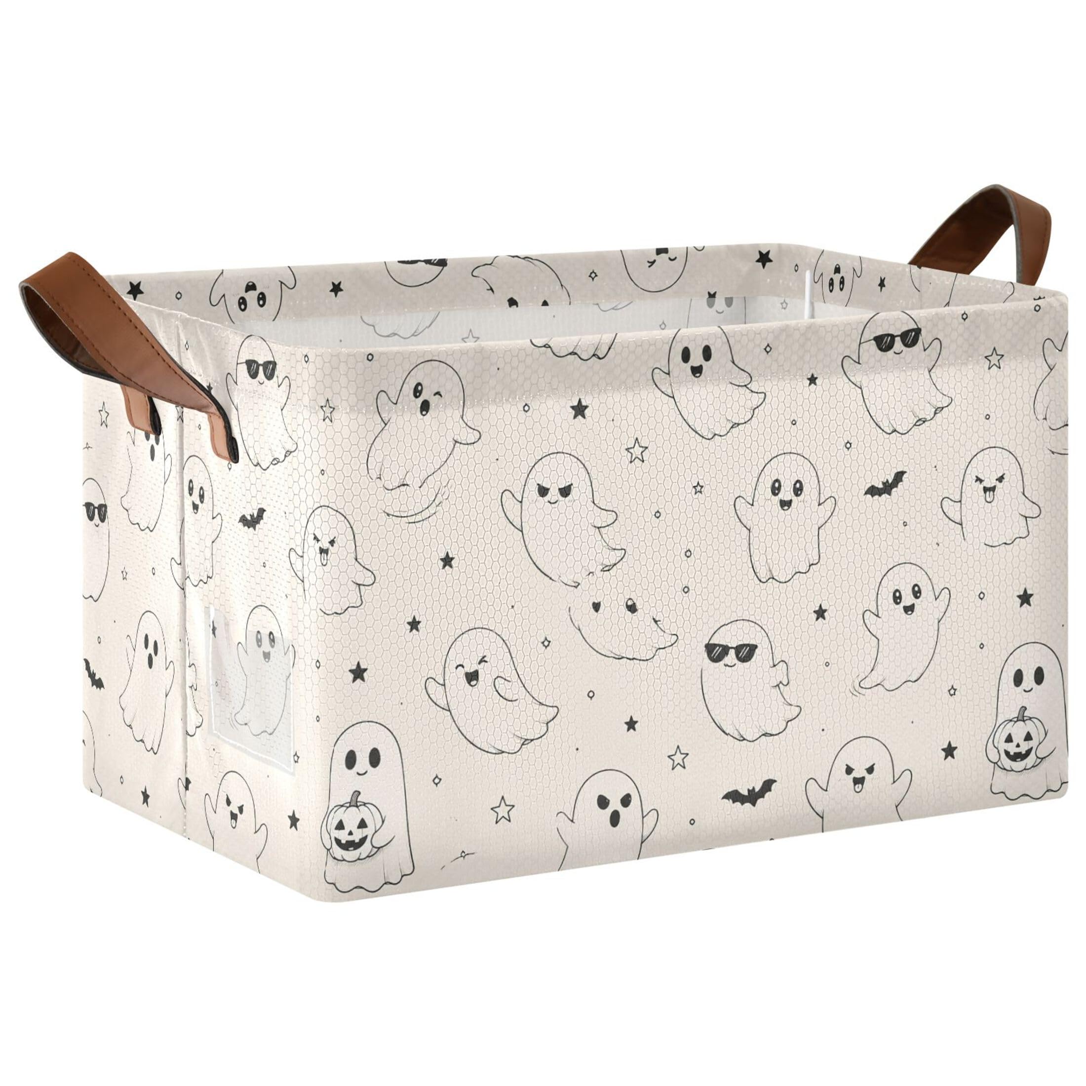 Kutsu Ghosts Foldable Storage Basket Collapsible Bin With Handles For Shelves