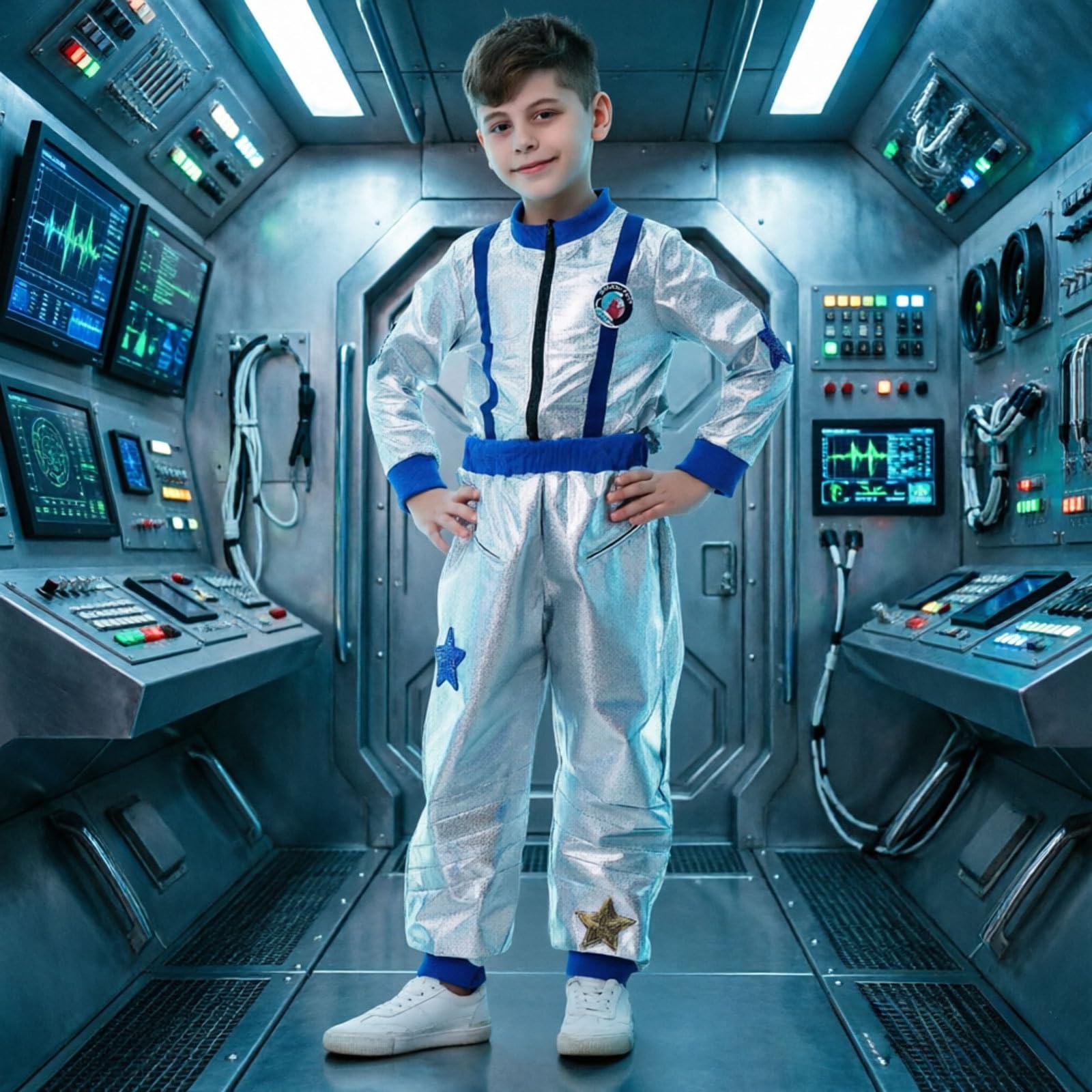 Halloween Kostüm Kinder Astronautenkostüm Jumpsuit Einteiler Raumanzug