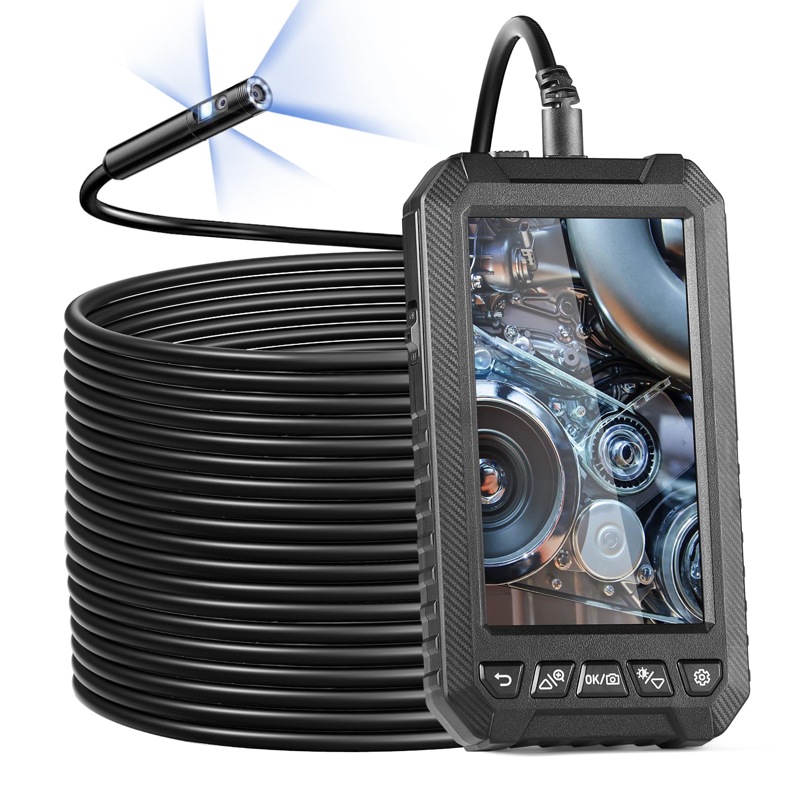 VEVOR Telecamera Endoscopica Luce, Boroscopio a Tripla Lente con Cavo 15 m Scheda 32 GB, Schermo 127 mm 1080P Luci LED, Telecamera a Serpente Impermeabile IP67, Idraulica Telecamera per Ispezione