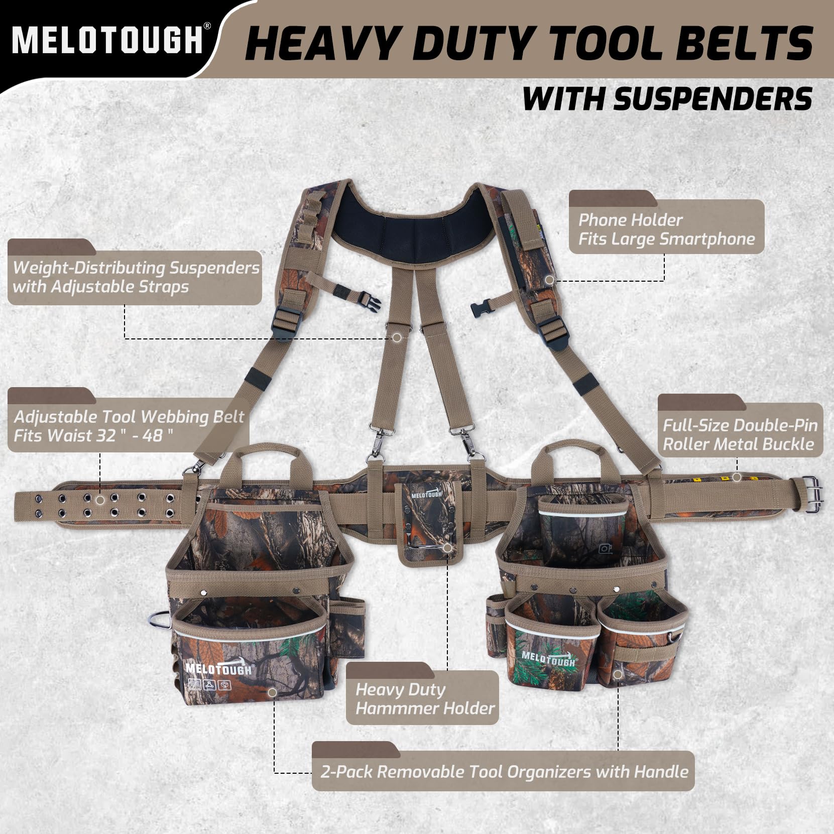 MELOTOUGH Ceinture porte-outils avec porte-outils robuste 18 poches