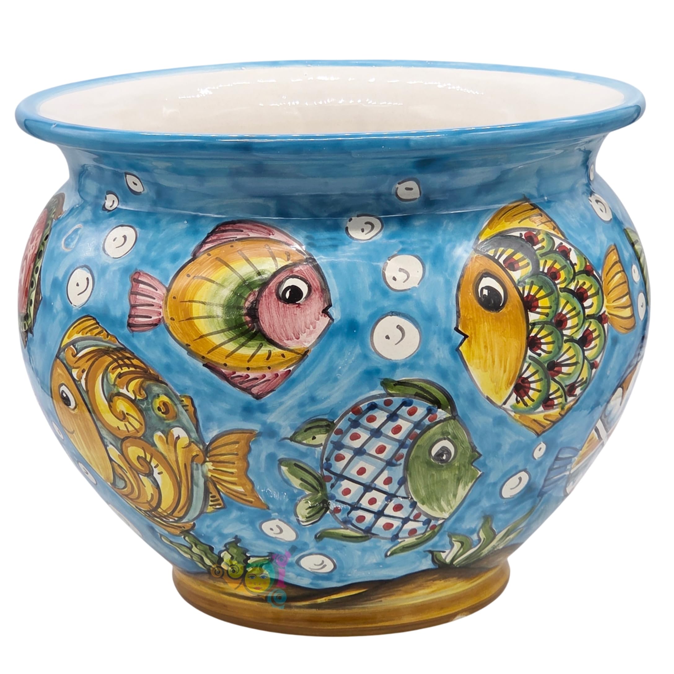 Sicilia Bedda - Vaso in Ceramica di Caltagirone Dipinto a Mano - Soggetto Marino - Diametro 25 Centimetri (Blu)