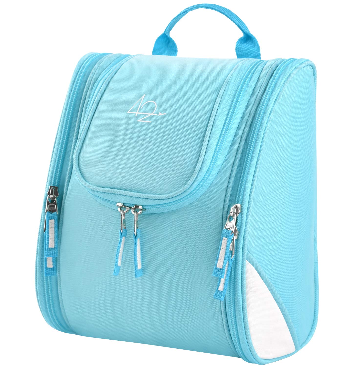 42 Travel Hanging Toiletry Bag - Large Kit Organizer for Men Women - Spacious and Compact, 17 Compartments for all you need - Strong Zippers, Sturdy Hook, Water Resistant (Blue)