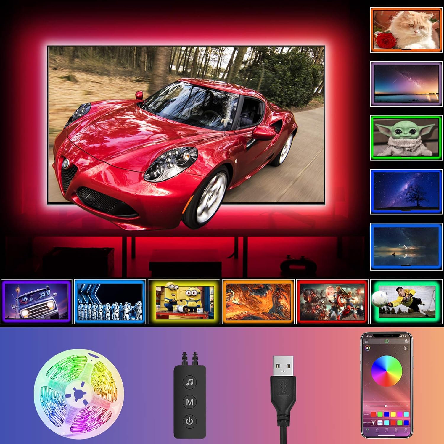 4M LED Strip Lights for TV,USB LED TV Backlights with APP Control for