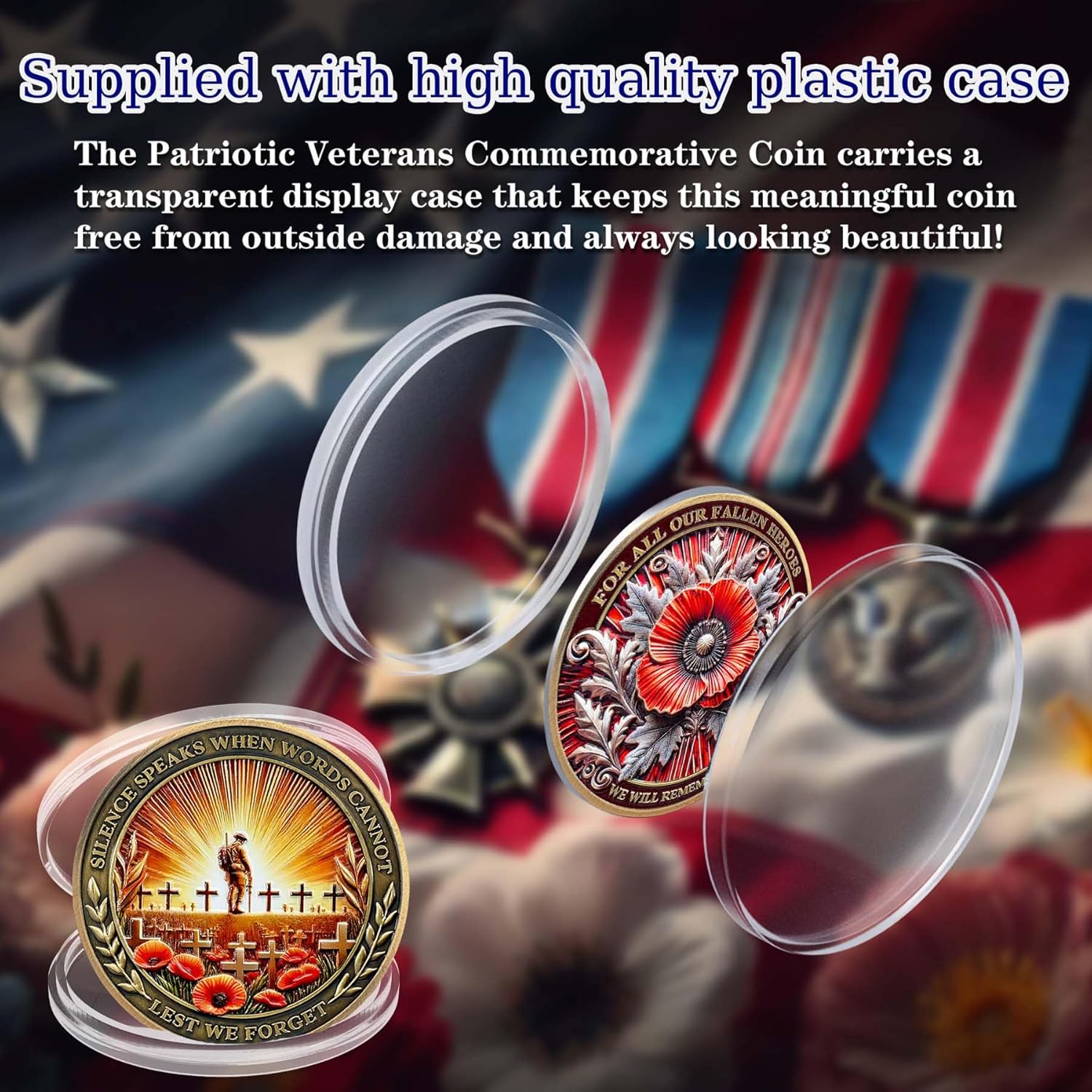 24 Pack Poppy Flower Veteran Coin Military Remembrance Coin for Fallen Heroes Thank You for Your Service Appreciation Gifts for Retired Military