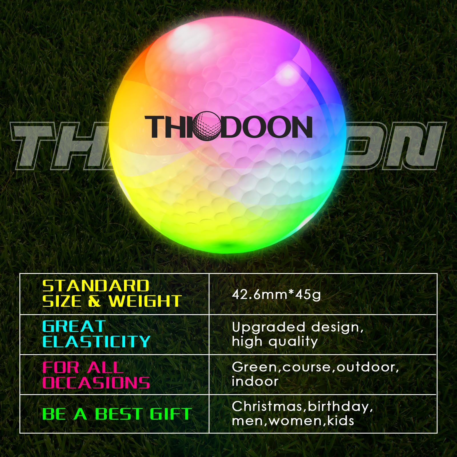 THIODOON New Glow Dark Golf Ball Glow Golf Balls Resettable Time LED