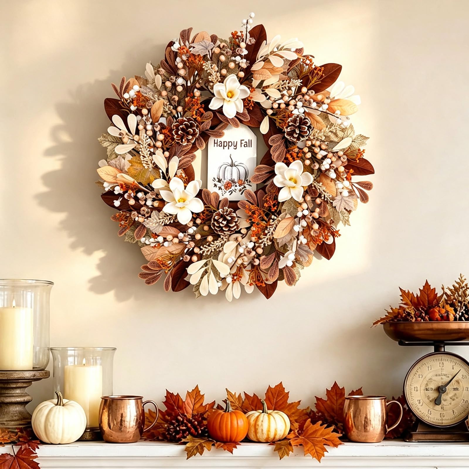 Couronne d'automne pour porte d'entrée - Décorations de Thanksgiving d'automne