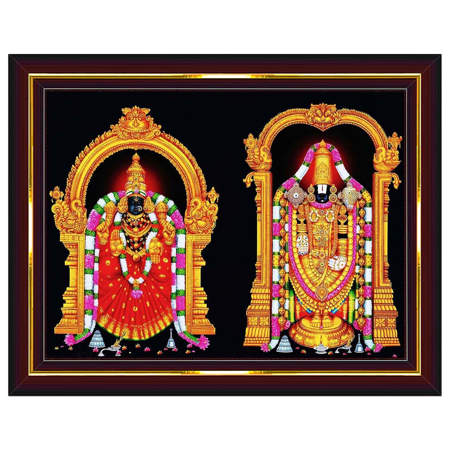 Tirupati Balaji Padmavati Venkateshwara Swamy Wall Painting Framed Home Decor (Wood,Matte,Brown,Small Size,6 x 8 Inch) B515S-image-6