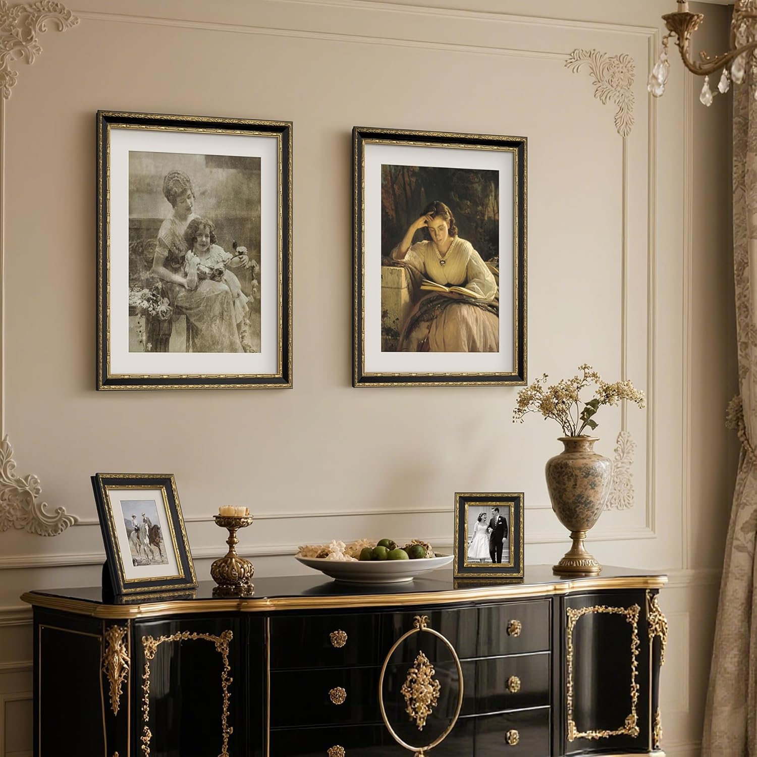 16x20 Gold Picture Frame with Mat for 11x14 - Antique Gold - Ornate Vintage 16x20 Frame for Wall, 1.4” Wide Molding, Display Portrait or landscape for Retro Home Decor, Black, Single