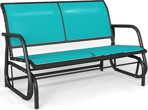 Outdoor Glider Bench, Glider Bench for Outside Patio, Blue | High Backrest and Breathable Mesh Fabric, Yard Porch Loveseat, Outside Rocking Swing Chair, Heavy Duty Metal, Clearance
