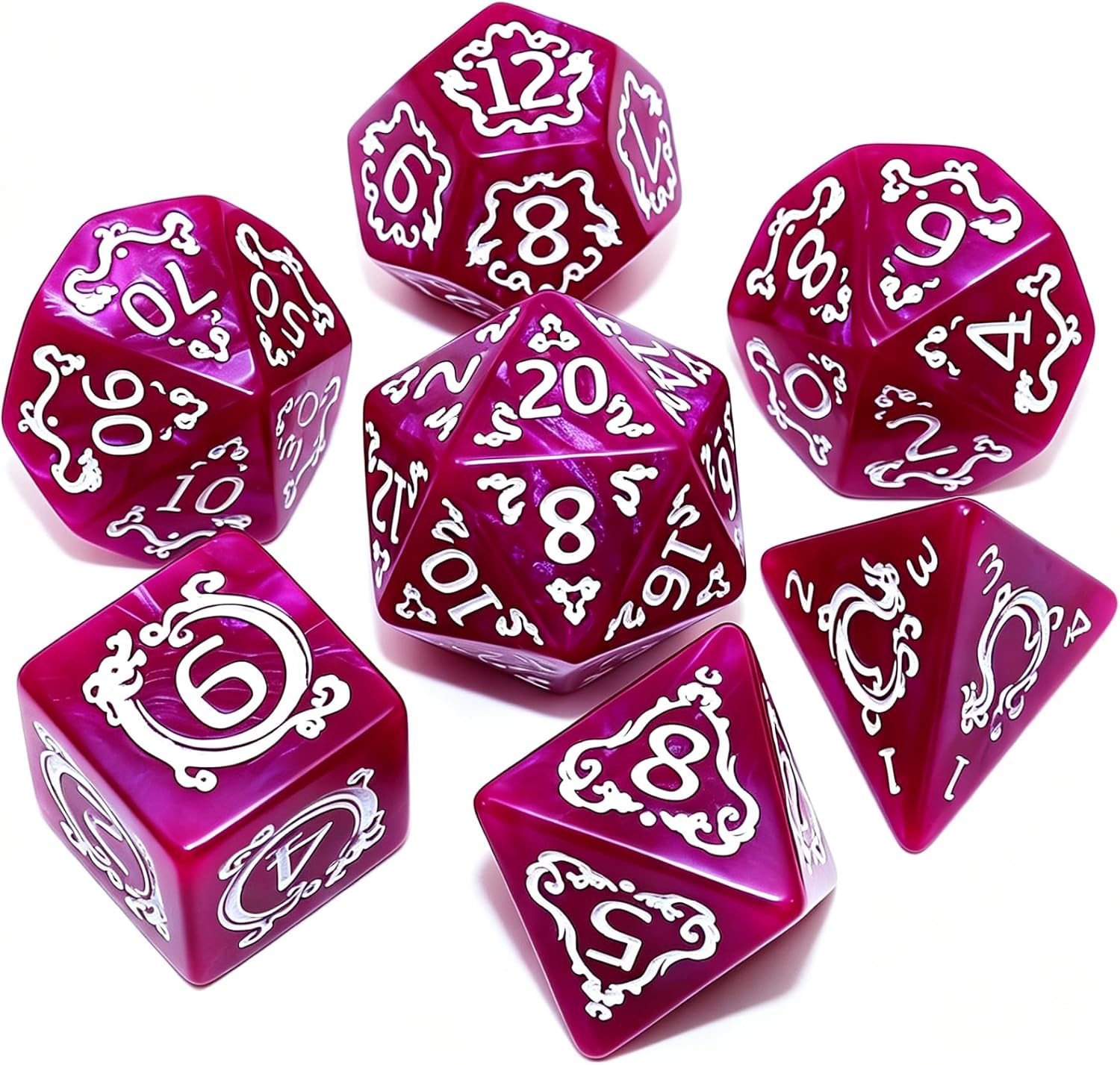 Polyhedral DND Dice Set, 7Pcs Vintage Dragon-Patterned Dice Sets Compatible with Dungeons and Dragons D&D RPG Games, 7 Pieces (Blue)