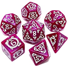 Polyhedral DND Dice Set, 7Pcs Vintage Dragon-Patterned Dice Sets Compatible with Dungeons and Dragons D&D RPG Games, 7 Pieces Purple