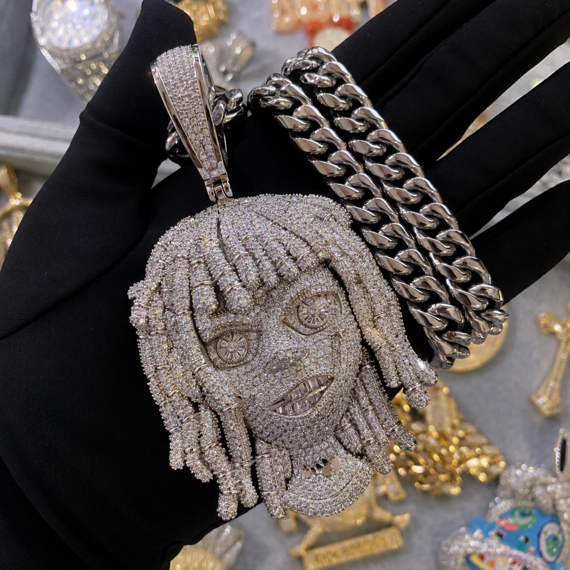 ICEDIAMOND Iced Out Dreadlocks Reggae Rapper Big CZ Diamond Pendant con catena cubana, completamente intarsiato Shine 5A Zirconia Hip Hop Charm Gioielli per gli uomini